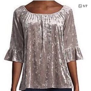 Like New Beach Lunch Lounge Velour Off the Shoulder Top with Ruffled Sleeves